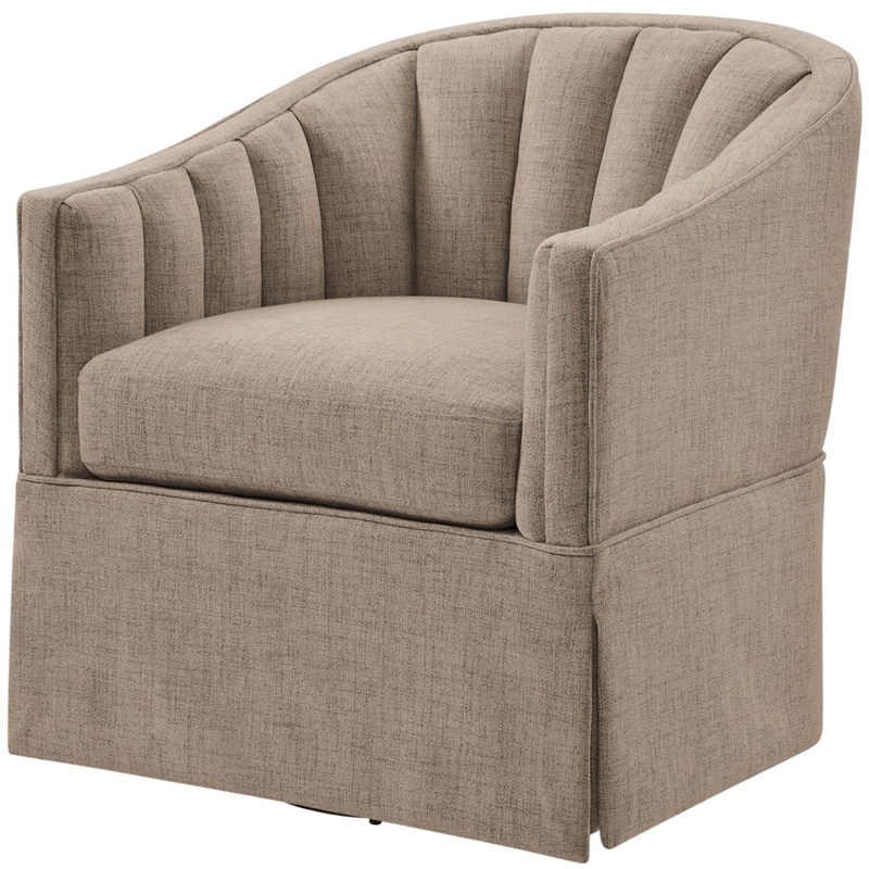 Pemberly Row Stone Polyester Fabric Skirted Swivel Accent Chair
