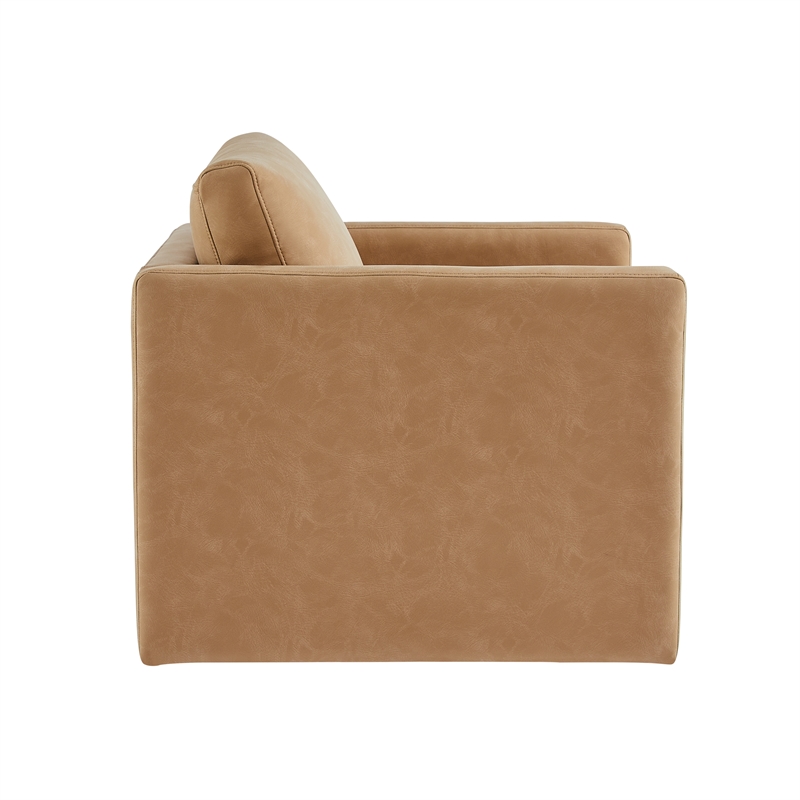 Pemberly Row Contemporary Honey Brown Faux Leather Modern Arm Chair