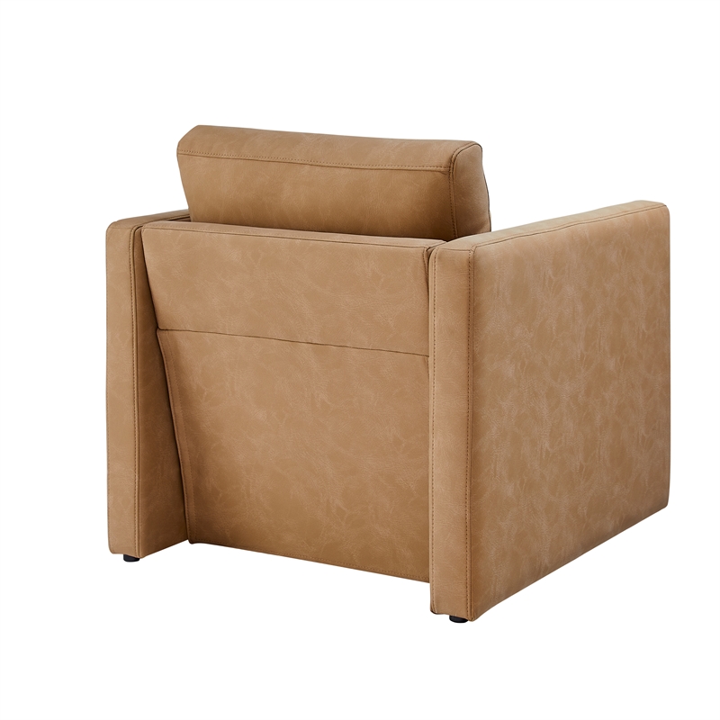 Pemberly Row Contemporary Honey Brown Faux Leather Modern Arm Chair