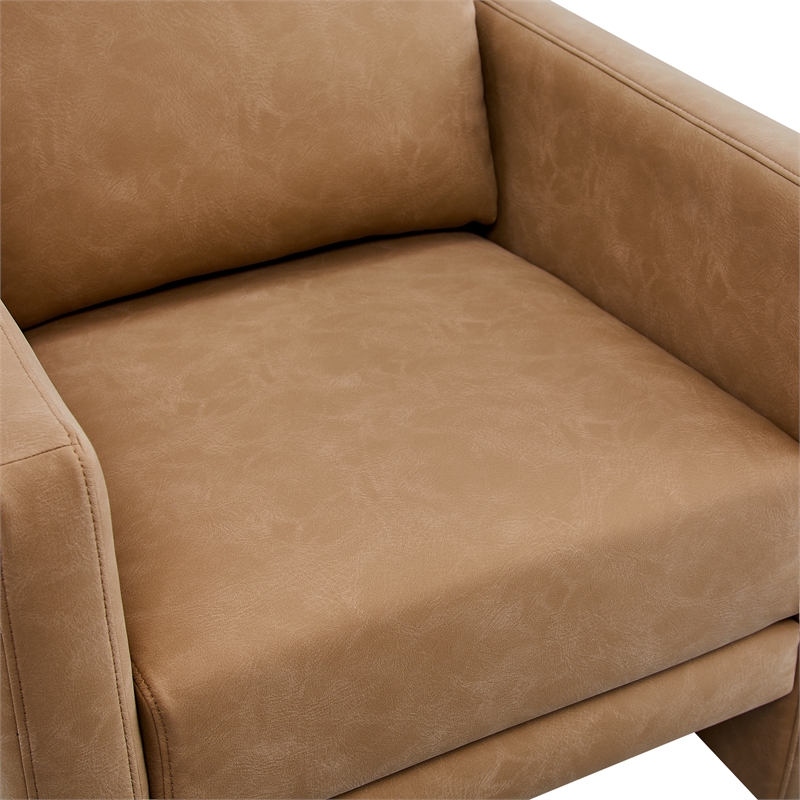 Pemberly Row Contemporary Honey Brown Faux Leather Modern Arm Chair