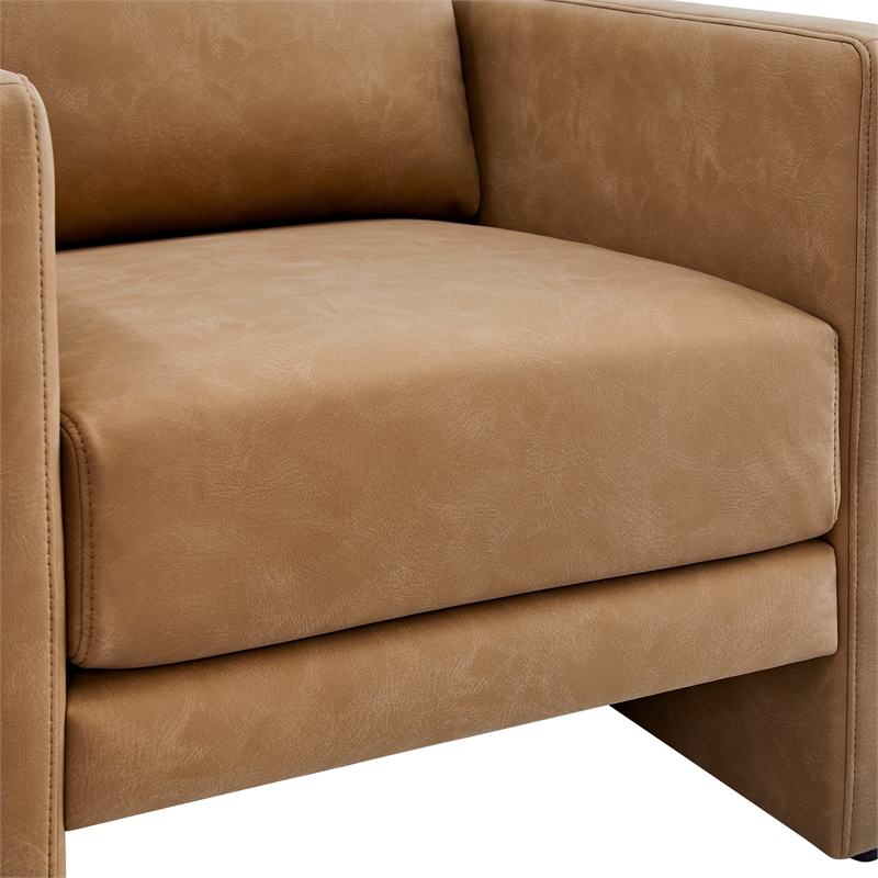 Pemberly Row Contemporary Honey Brown Faux Leather Modern Arm Chair