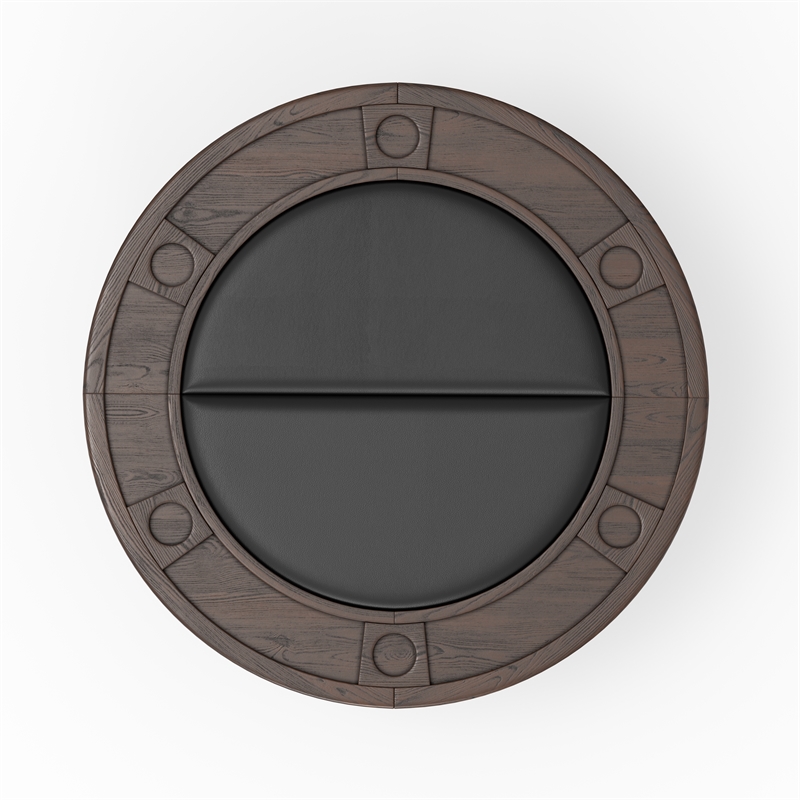 Pemberly Row Dining & Poker Table in Walnut Wood Finish with Black Faux Leather