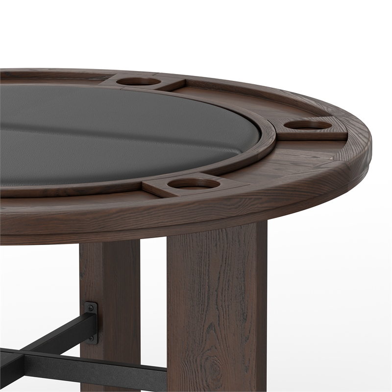 Pemberly Row Dining & Poker Table in Walnut Wood Finish with Black Faux Leather