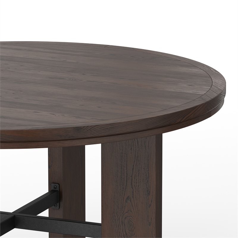 Pemberly Row Dining & Poker Table in Walnut Wood Finish with Black Faux Leather