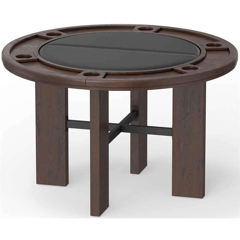 Pemberly Row Dining & Poker Table in Walnut Wood Finish with Black Faux Leather