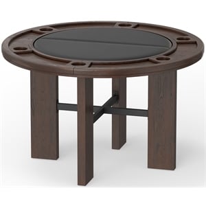 Pemberly Row Dining & Poker Table in Walnut Wood Finish with Black Faux Leather