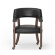 Pemberly Row Dining & Game Chair in Walnut with Black Faux Leather with Casters