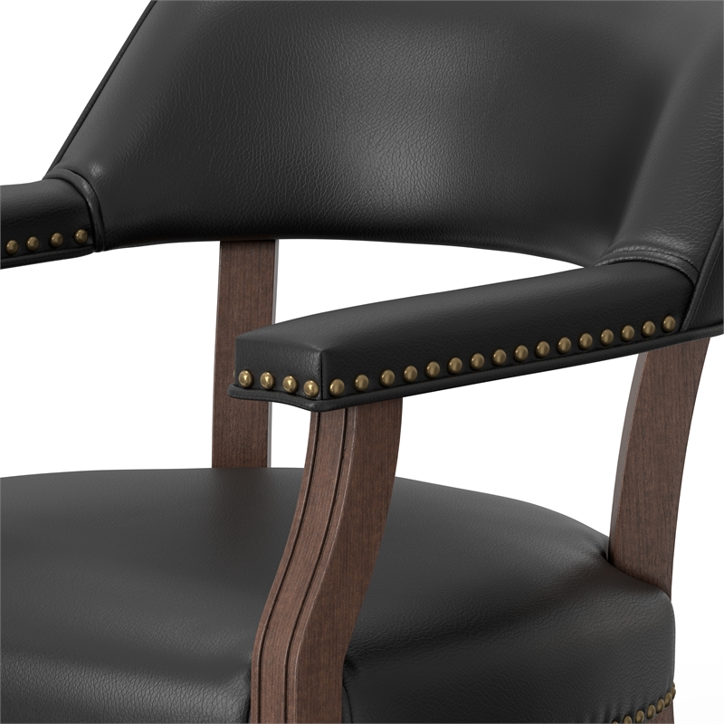 Pemberly Row Dining & Game Chair in Walnut with Black Faux Leather with Casters