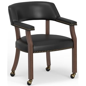 Pemberly Row Dining & Game Chair in Walnut with Black Faux Leather with Casters