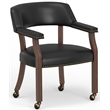 Pemberly Row Dining & Game Chair in Walnut with Black Faux Leather with Casters