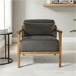 Pemberly Row Wood Arm Charcoal Fabric Accent Chair with Lumbar Pillow