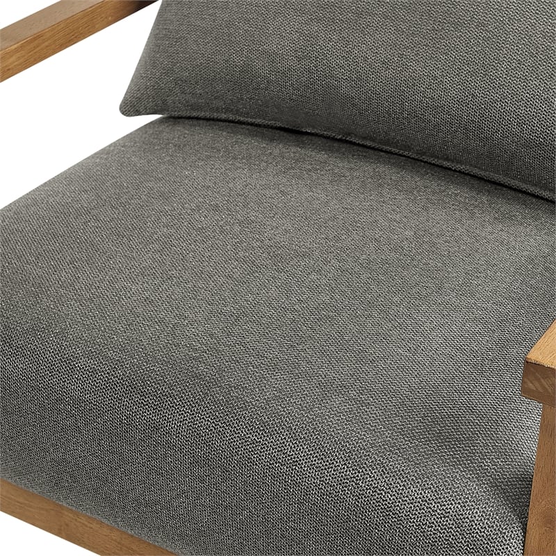 Pemberly Row Wood Arm Charcoal Fabric Accent Chair with Lumbar Pillow