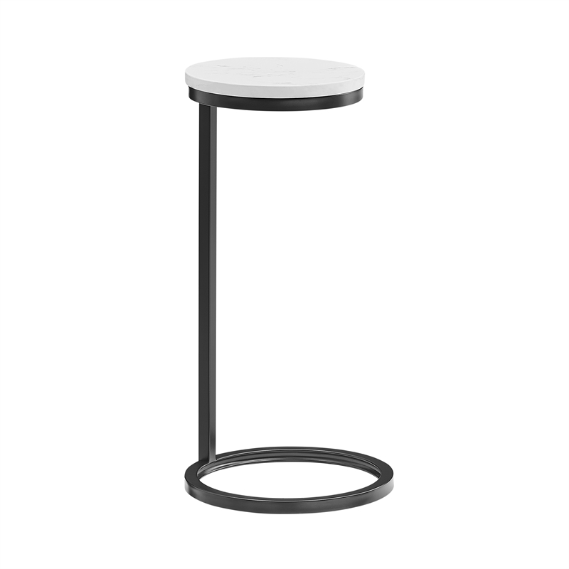 Pemberly Row Round Bronze Metal Accent Table with White Marble Top