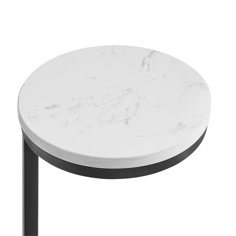 Pemberly Row Round Bronze Metal Accent Table with White Marble Top
