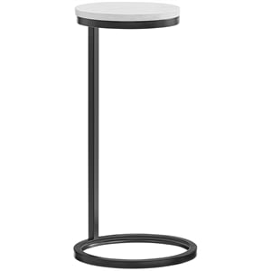 Pemberly Row Round Bronze Metal Accent Table with White Marble Top