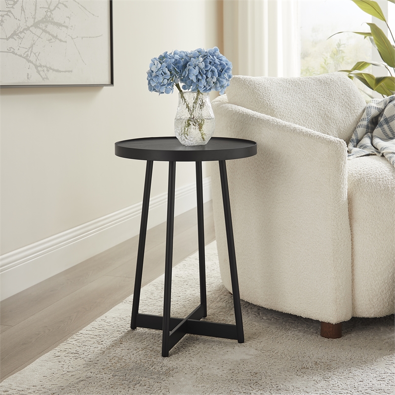 Pemberly Row Contemporary Round Black Finished Metal Accent Table