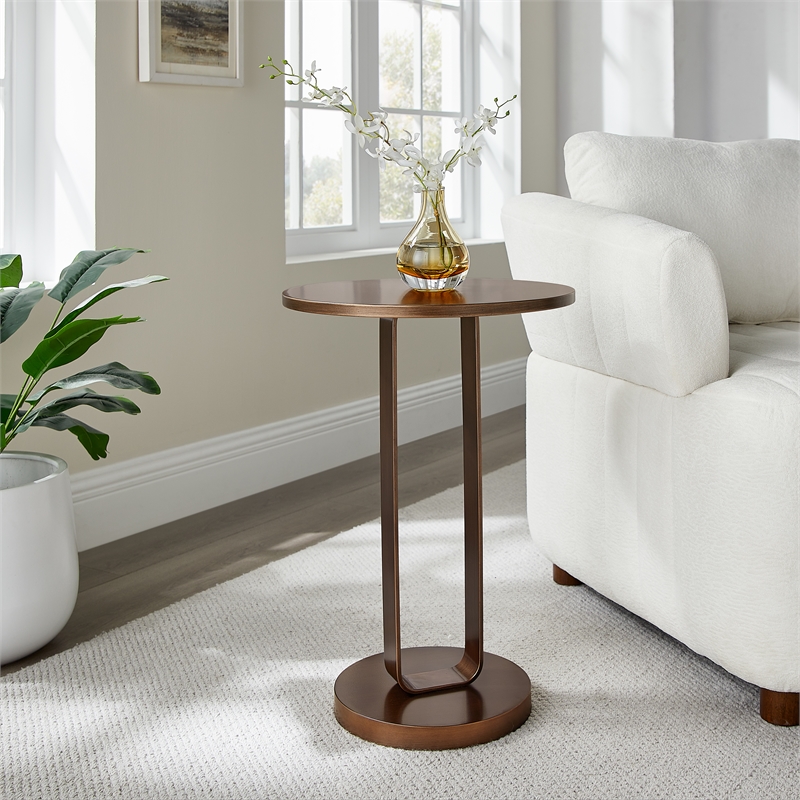 Pemberly Row Contemporary Antique Bronze Metal Round Accent Table