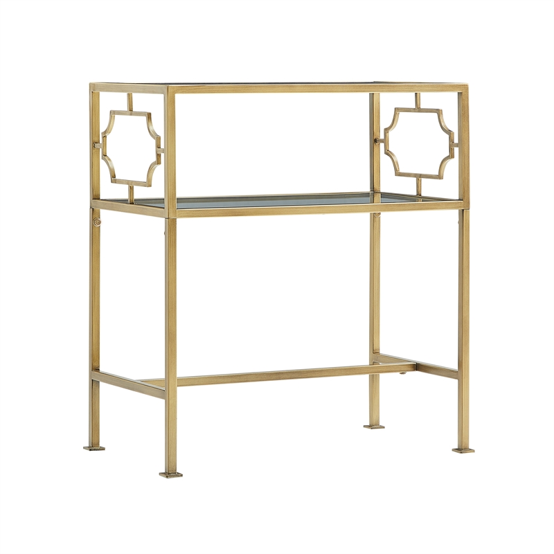 Pemberly Row Rectangular Antique Gold Metal and Glass Accent Table