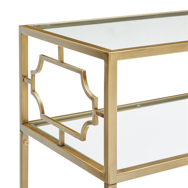 Pemberly Row Rectangular Antique Gold Metal and Glass Accent Table
