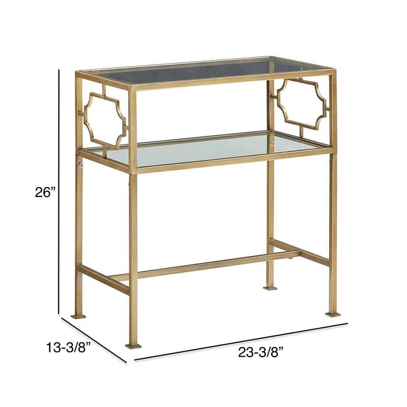 Pemberly Row Rectangular Antique Gold Metal and Glass Accent Table