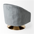 Pemberly Row Gray Blue Velvet Covered Seat w Gold Swivel Base Accent Chair