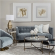 Pemberly Row Gray Blue Velvet Covered Seat w Gold Swivel Base Accent Chair