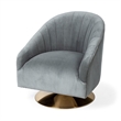 Pemberly Row Gray Blue Velvet Covered Seat w Gold Swivel Base Accent Chair