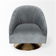 Pemberly Row Gray Blue Velvet Covered Seat w Gold Swivel Base Accent Chair