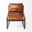 Pemberly Row Hornet Brown Leather Unibody Seat w/ Black Metal Frame Accent Chair