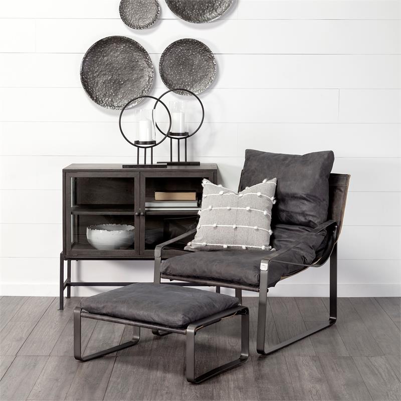 Pemberly Row Hornet Black Leather Body Metal Frame Accent Chair