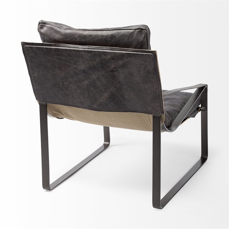 Pemberly Row Hornet Black Leather Body Metal Frame Accent Chair