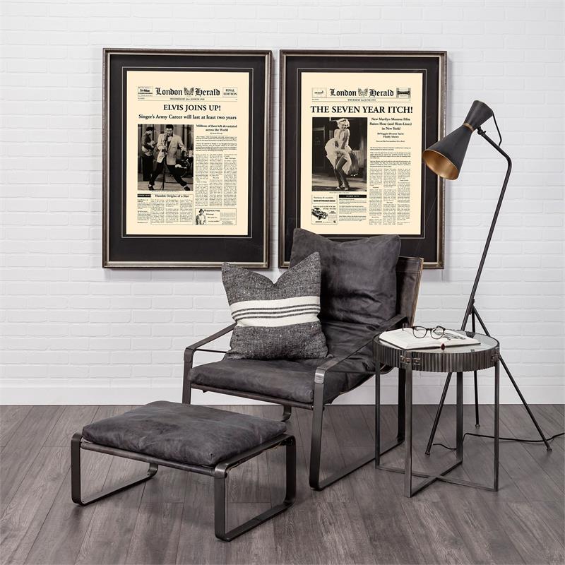 Pemberly Row Hornet Black Leather Body Metal Frame Accent Chair