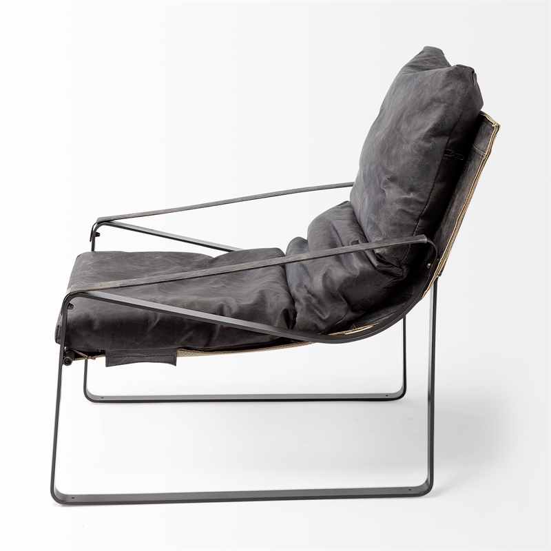 Pemberly Row Hornet Black Leather Body Metal Frame Accent Chair