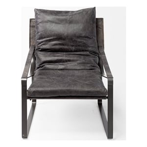 Pemberly Row Hornet Black Leather Body Metal Frame Accent Chair