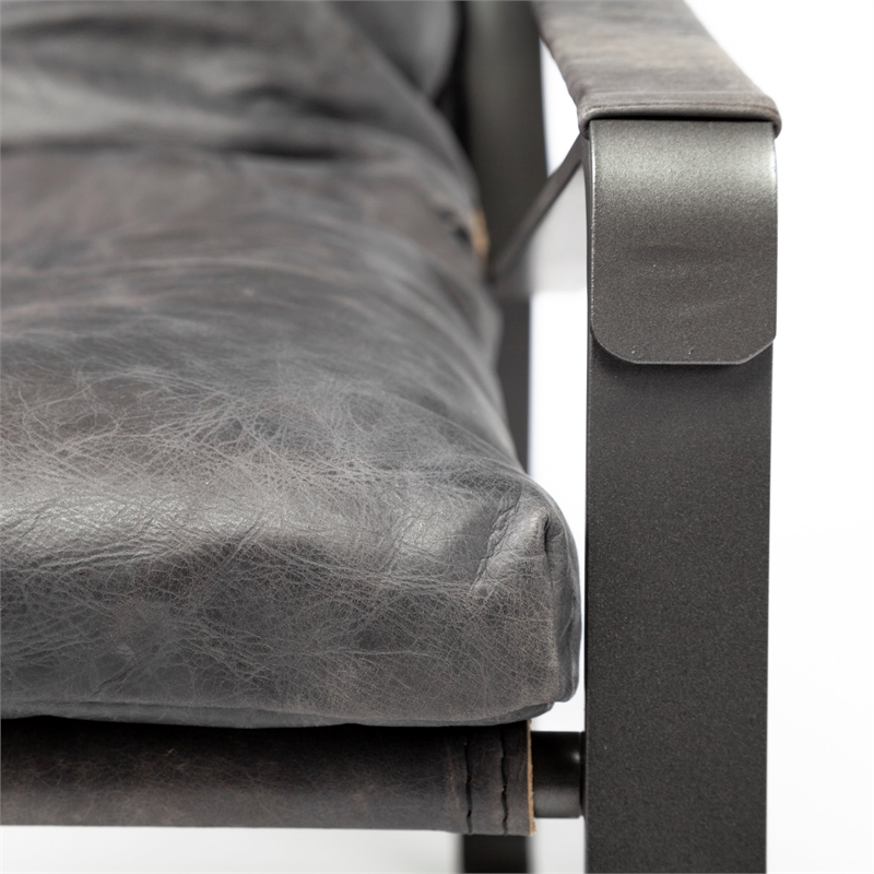 Pemberly Row Hornet Black Leather Body Metal Frame Accent Chair
