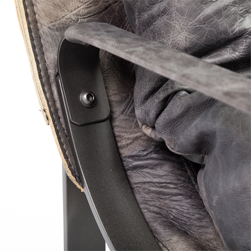 Pemberly Row Hornet Black Leather Body Metal Frame Accent Chair