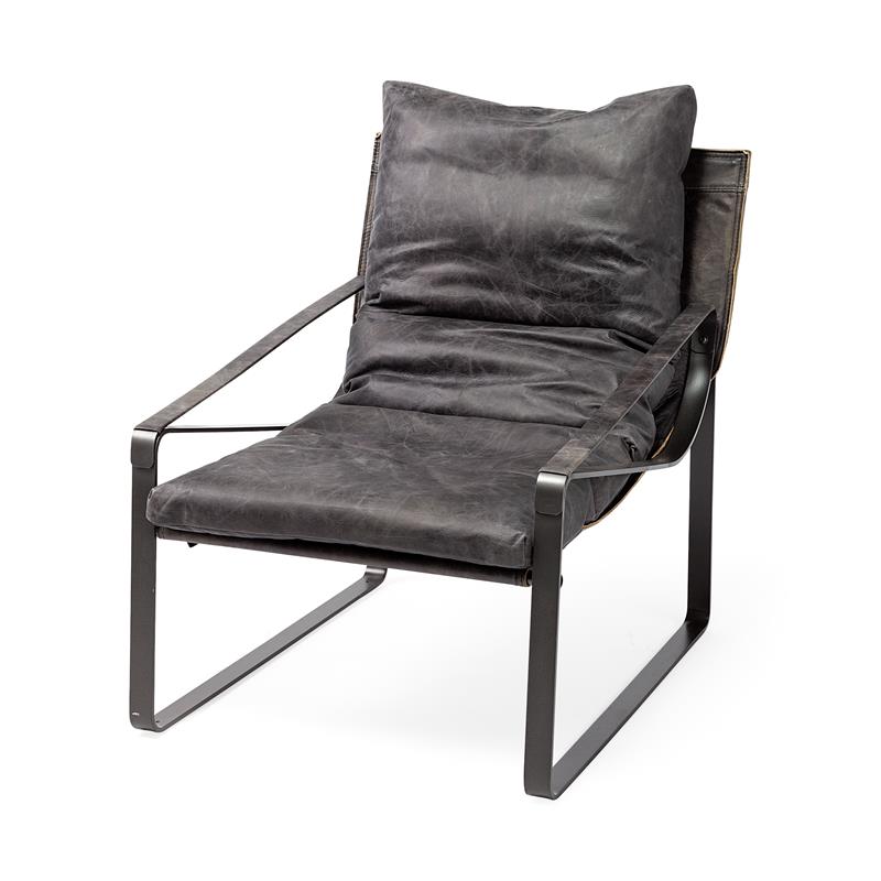 Pemberly Row Hornet Black Leather Body Metal Frame Accent Chair