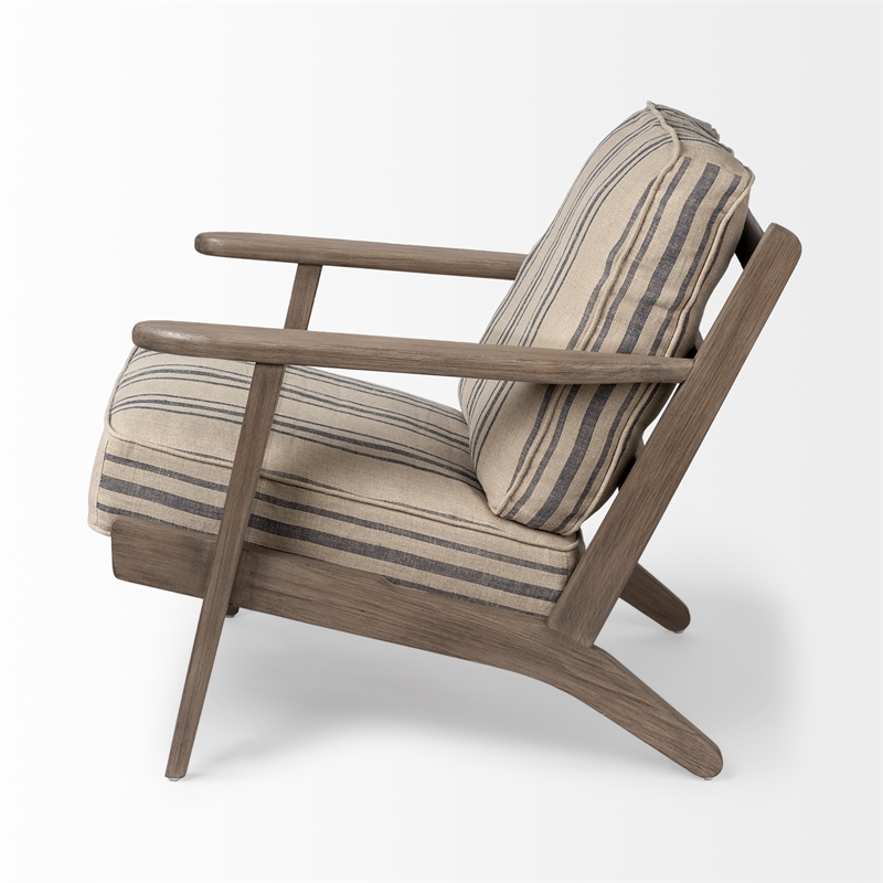 Pemberly Row Striped Light Brown Jute Fabric Wrapped Wooden Frame Chair