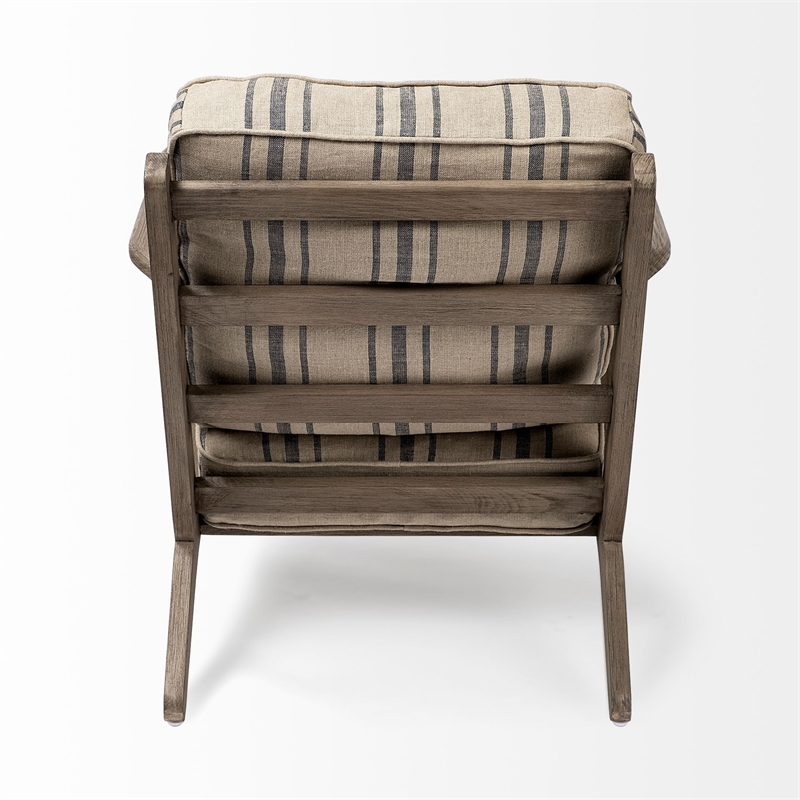 Pemberly Row Striped Light Brown Jute Fabric Wrapped Wooden Frame Chair