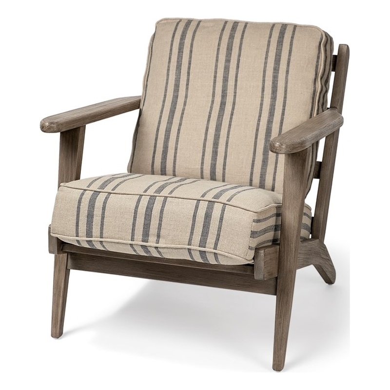 Pemberly Row Striped Light Brown Jute Fabric Wrapped Wooden Frame Chair