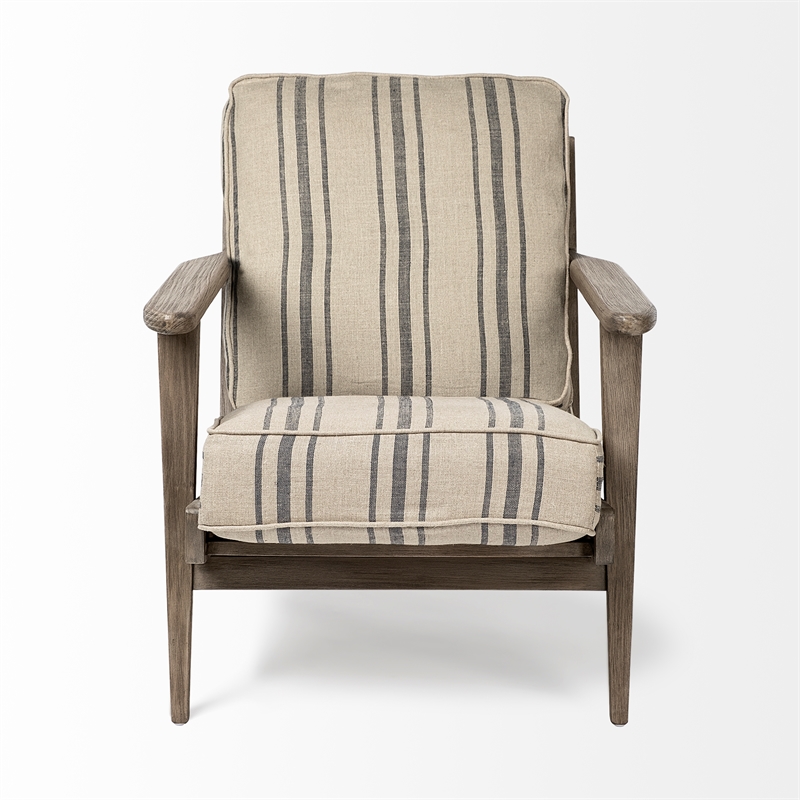 Pemberly Row Striped Light Brown Jute Fabric Wrapped Wooden Frame Chair