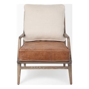 Pemberly Row Cream Fabric and Brown Leather Seat Accent Chair