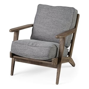 Pemberly Row Gray Fabric Wrapped Brown Wooden Frame Accent Chair