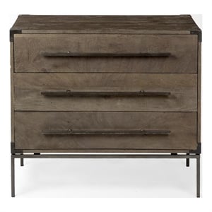 Pemberly Row Dark Brown Wood & Iron Three Drawer Accent Cabinet