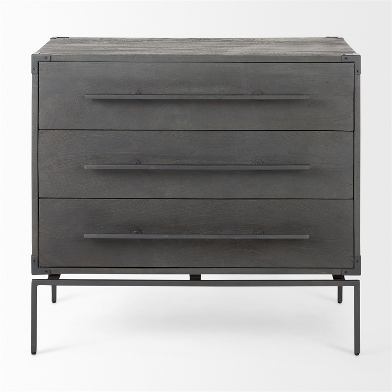 Pemberly Row Dark Brown Wood & Iron Three Drawer Accent Cabinet
