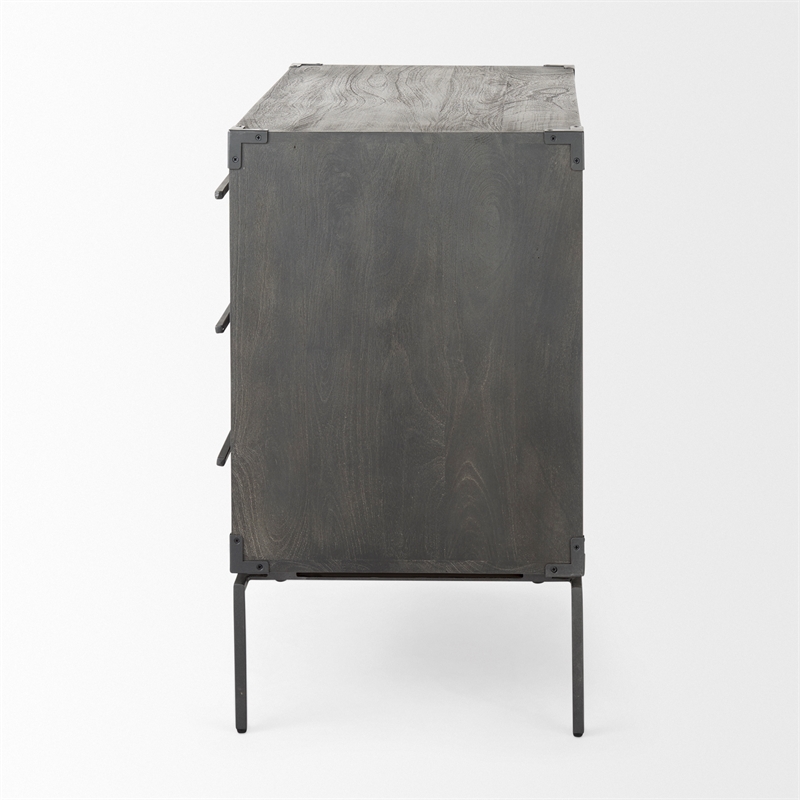 Pemberly Row Dark Brown Wood & Iron Three Drawer Accent Cabinet