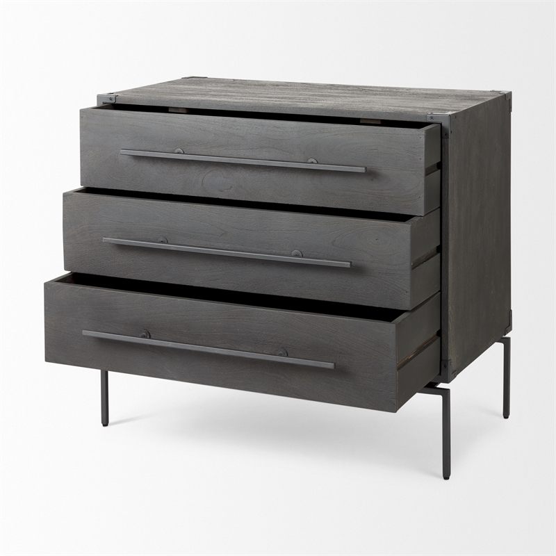 Pemberly Row Dark Brown Wood & Iron Three Drawer Accent Cabinet