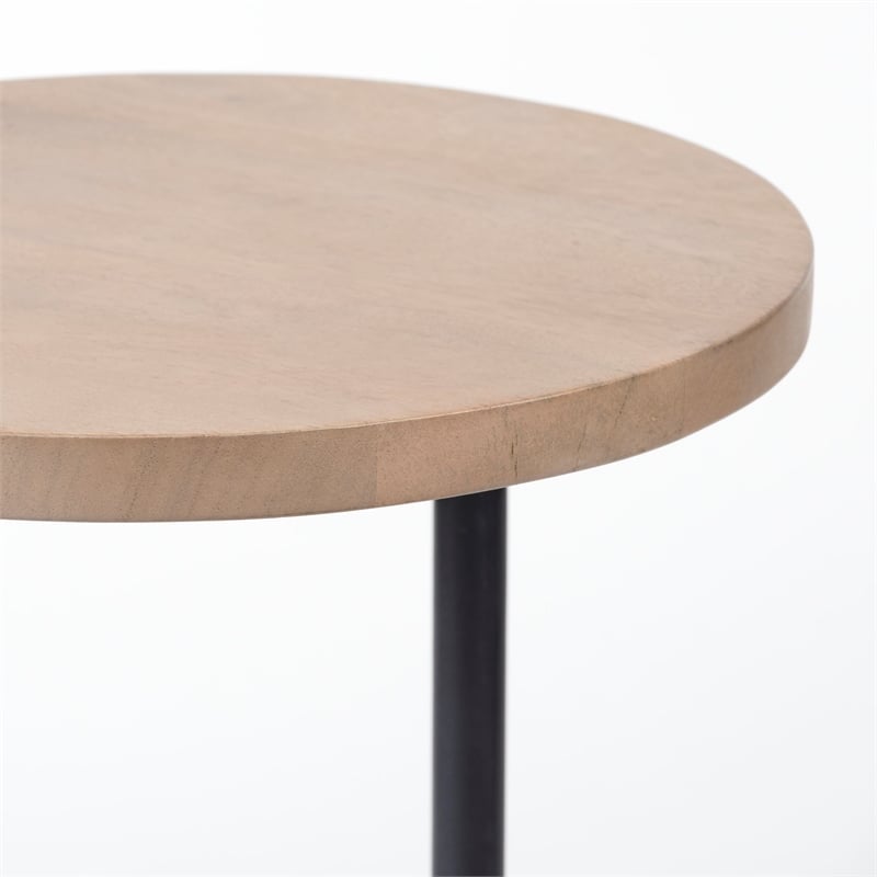 Pemberly Row 15x27 Round Top Brown Wood & Black Iron Base Accent Table