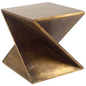 Pemberly Row 20x20.8 Z-Shaped Brass-Clad Wooden Accent Table