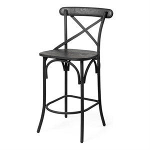 Pemberly Row 26.25&quot Seat Height Black Wood Seat Black Metal Base Stool